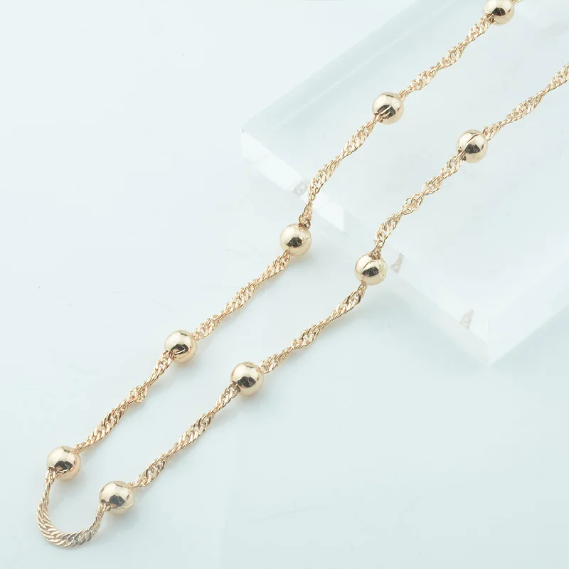 

3 Choose Women Female 585 Rose Gold Color Beads Link Curb/Wave Necklace Chain 50cm 60cm