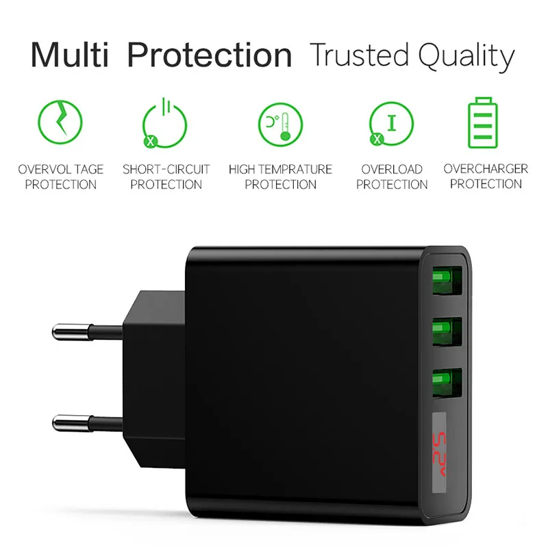 Mobile Phone Charger YKZ LED Display 3 USB Charger for iPhone Samsung Xiaomi Travel Wall Charger for Phone Charging Usb Adapter Mobile Phone Charger YKZ LED Display 3 USB Charger for iPhone Samsung Xiaomi Travel Wall Charger for Phone Charging Usb Adapter