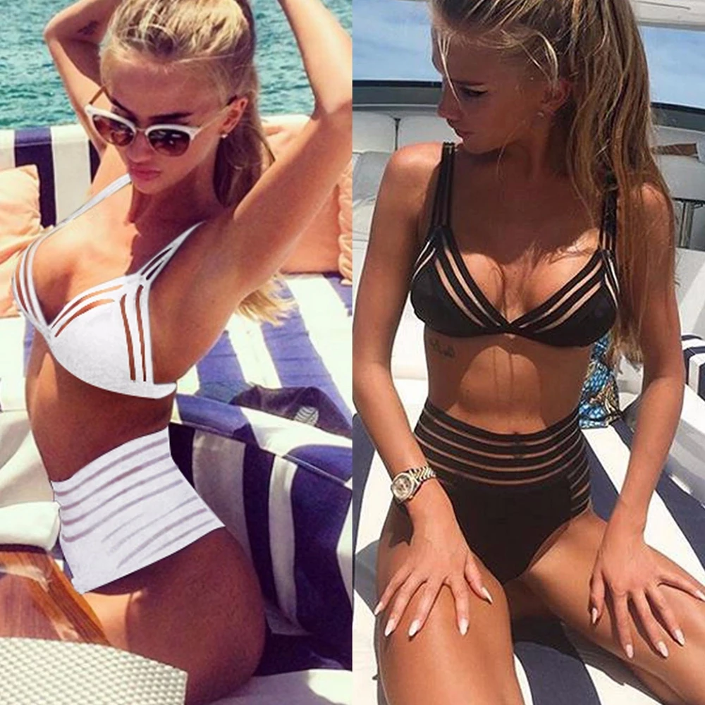 

2019 New Bikini Set Women Solid Hollow Out Swimsuit Bandage Sexy Sleeveless Backless Swimwear Beach Maillot De Bain Femme D35