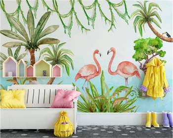 

beibehang Nordic Simple Fashion High Quality papel de parede 3d Wallpaper Animal Flamingo Plant Children's Room Background Wall