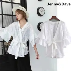 Jenny & Dave 2019 blusa feminina лук каскадные кимоно blusas mujer de mod рубашка для женщин топы и блузки для малышек плюс размеры комплект из 2 предметов 0108