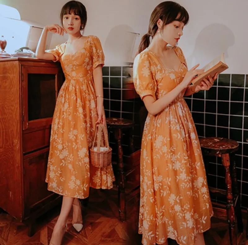

2019 summer Dress fashion women Short Sleeve Retro Print Floral Elegant Party Pleated Dresses Dresses For Women