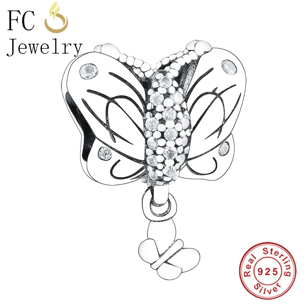 

FC Jewelry Fit Original Pandora Charm Bracelet 925 Sterling Silver Spring Butterfly Clear Zirconia Bead For Making Kids Berloque