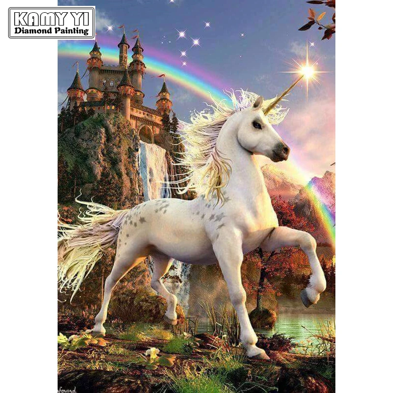 

5D DIY Diamond mosaic diamond embroidery White unicorn Sky rainbow embroidered Cross Stitch Home decoration Gift