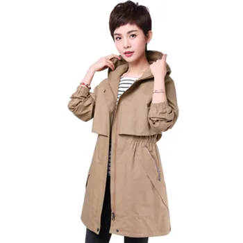 

2018 Spring Autumn Women Letter Embroidered Loose Trench Coat Lady Plus Size New Windreaker with Hooded Female Casual Tops F557