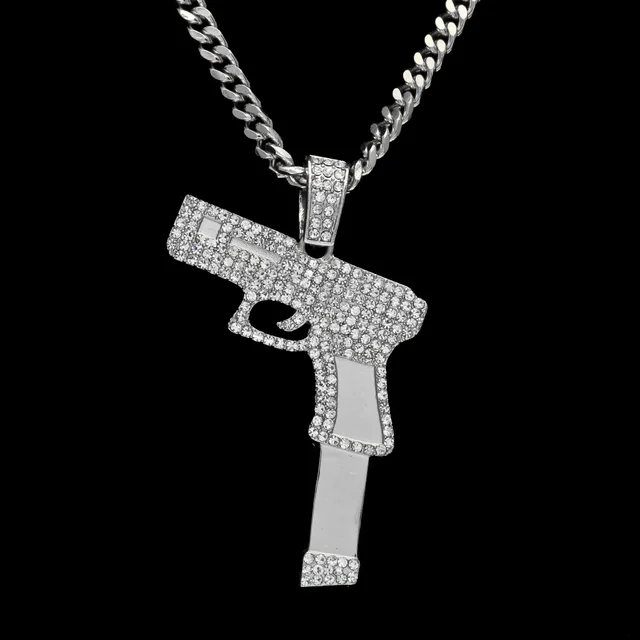 2017 new bling bling gold silver plated hip hop pistol pendant necklace ...