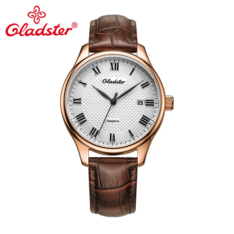 Мужские наручные часы Gladster роскошные японские кожаные Наручные MIYOTA с сапфировым
