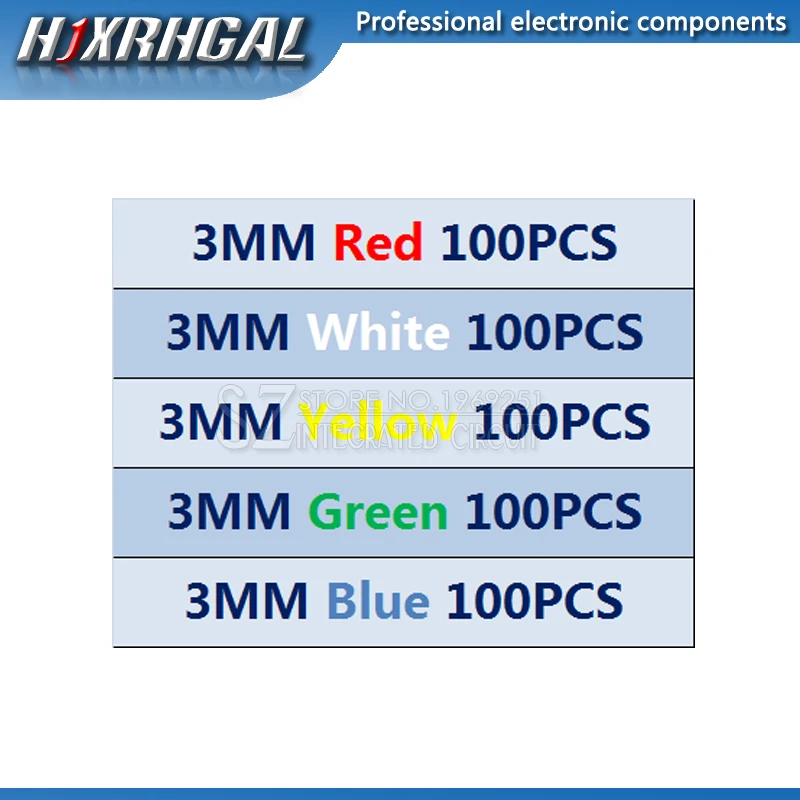 500 шт. 3 мм светодиодный набор диодов разных цветов красный зеленый желтый синий белый hjxrhgal