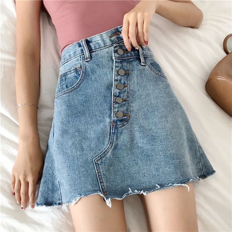 Denim Skirts For Women 2018 Summer Cotton A-line Mini High Waist Irregular Pleated Skirt Female #2878 | Женская одежда