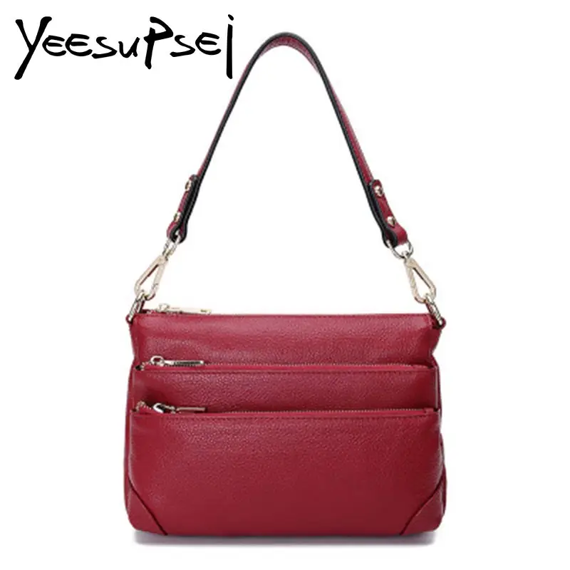 

YeeSupSei Women Cow Leather Handbag 3 Fold Zipper Bag Totes Female Vintage Classic Shoulder Bag Women Banquet Shopping Handbag