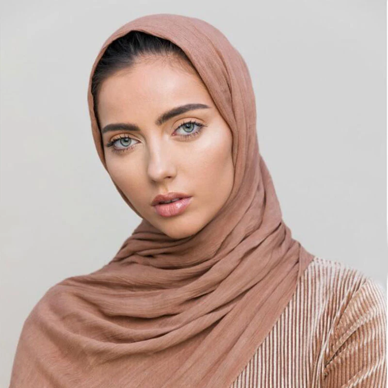 

New Muslim Crinkle Hijab Scarf Cotton Vintage Solid Wrap Islamic Clothing Turban femme musulman Shawl Ready To Wear Headscarf