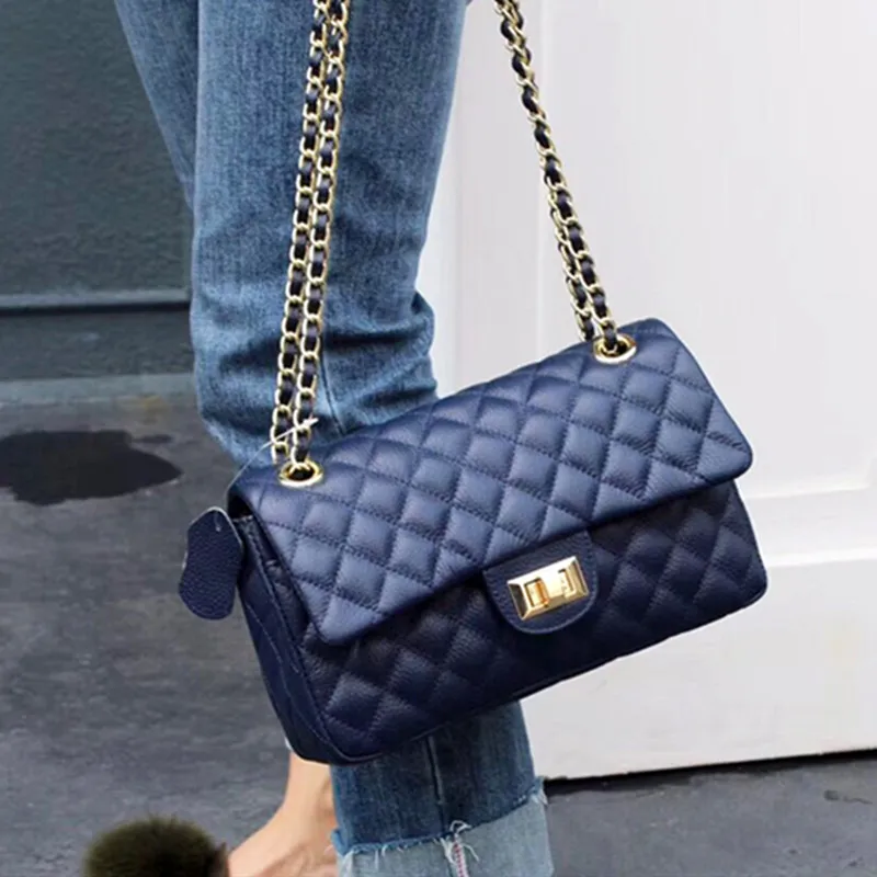 

5 Color High Quality Genuine Leather Chain Shoulder Messenger Bags Famous Designer Diamond Lattice Women Leather Handbags