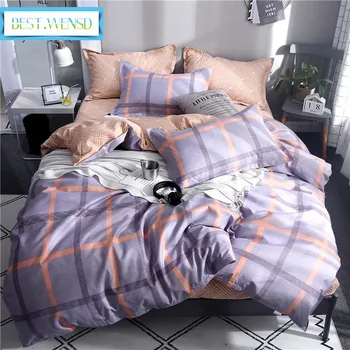 

BEST.WENSD Drop Shipping Geometric patterns Comforter bedding sets 4pcs/set plaid bedclothes bedsheet Quilt cover pillow case