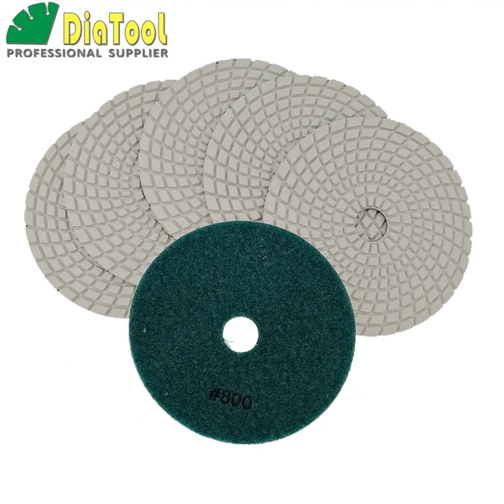 DIATOOL 6pcs 5inch #800 Diamond Flexible Wet Polishing Pad for Stone, White Bond, Spiral Type Diameter 125mm Free-shipping