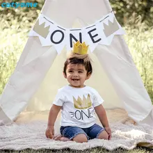 Meninos do bebê meninas t-shirts 1st aniversário manga curta camiseta de algodão da criança dos miúdos menino selvagem um t camisa roupas criança menina tshirt(China)