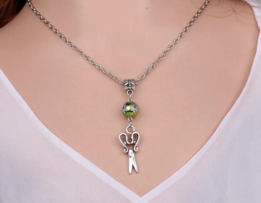 Tools Hairdresser's Scissors Necklace Pendant Vintage Silver Charm Choker Collar Bead Statement Women Jewelry B255 | Украшения и