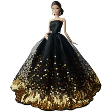 NK One Pce элегантное черное платье, Новое свадебное платье ручной работы, модная одежда, платье с большим количеством Золотых Блесток, сделанное для куклы Барби