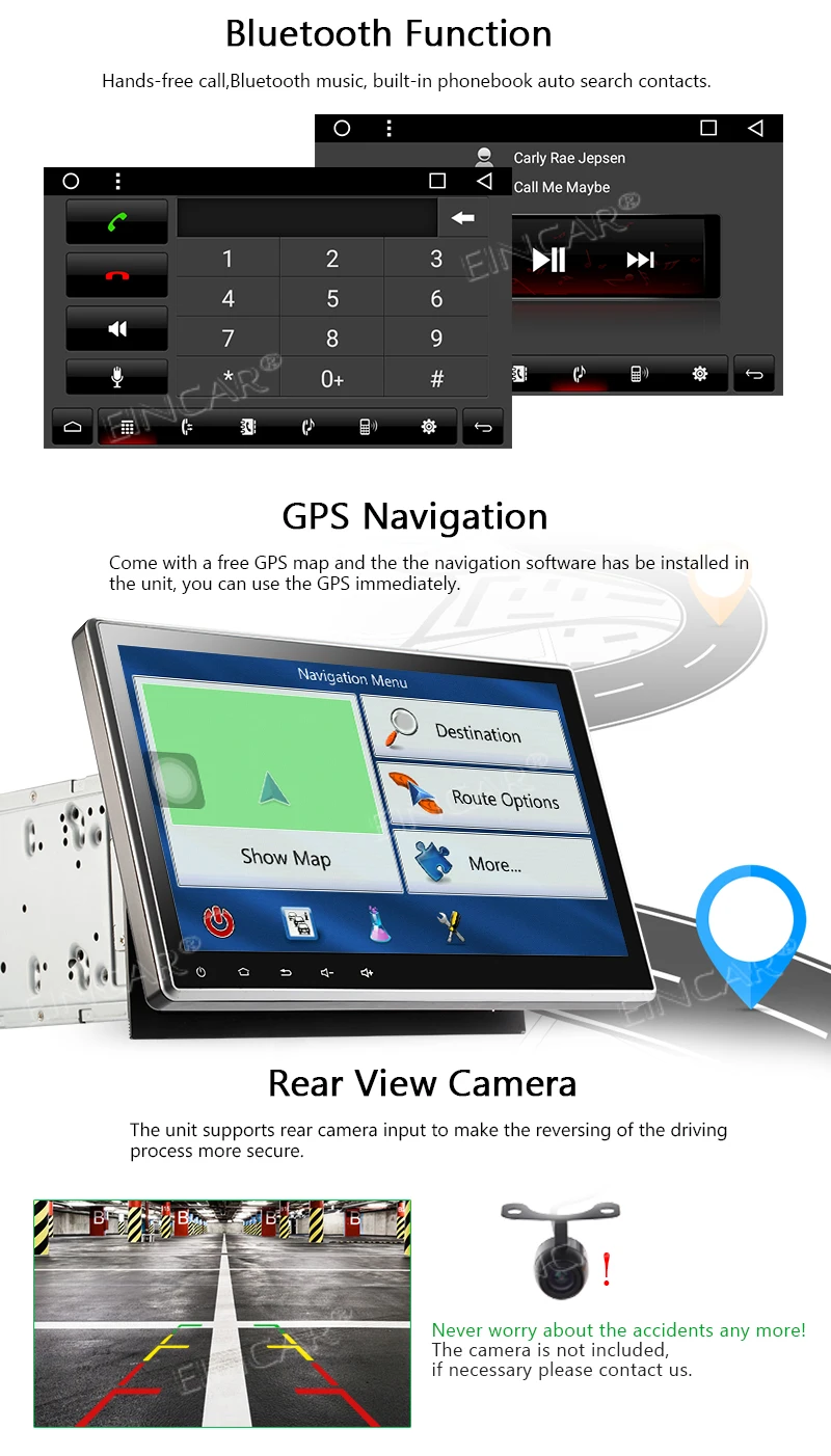 Perfect Support Split Screen Mutlitasking Support GPS Sar Navi Bluetooth Autoradio WIFI OBD 3G 4G USB Eincar Bluetooth Stereo Receiver 2