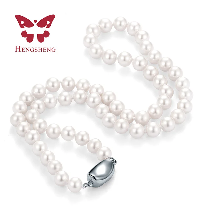 

Elegant Women Top Pearl Necklace, AAAA 7-8mm white high luster perfect round 45cm freshwater pearl necklace with 925 silver