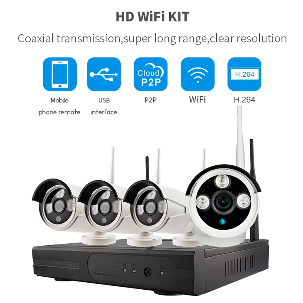 

PUAroom 4CH Full HD 1080P Wireless Outdoor network camera with H.264 NVR WIFI Security Cameras System