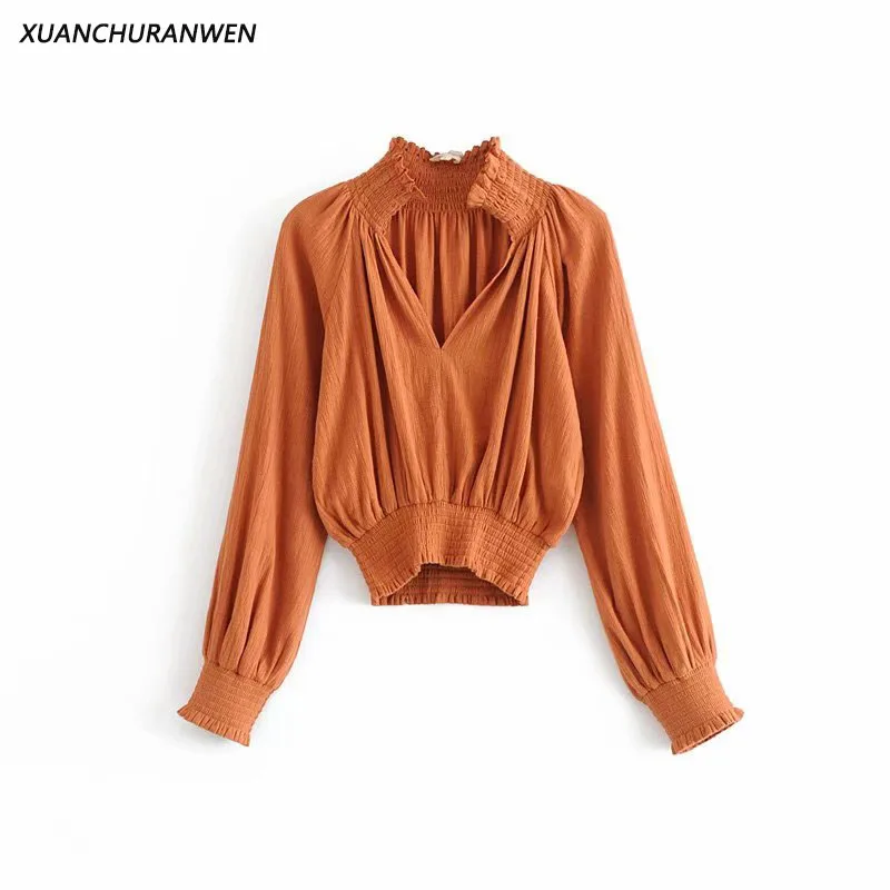 

Fashion Spring Cotton V neck Tops Women Waist Long Sleeve Solid Blouse Slim Office Elastic Shirts DJ6600 6601 6602