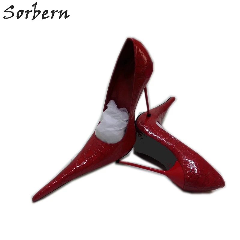 Sorbern Super Long Pointed Toe Women Pumps Slip On Snakeskin Red High Heels Steel Heels Size 32-52 Shoes Unisex Fetish Custom