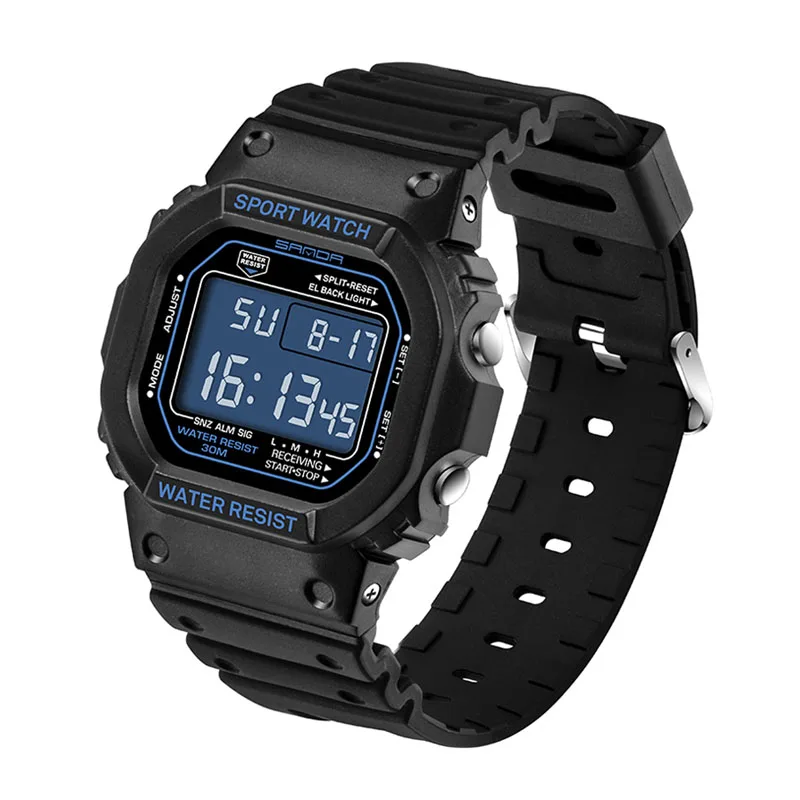 1 PC Military Waterproof Men's LCD Digital Stopwatch Date Rubber Sport Wrist Watch - Цвет: Синий