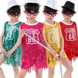 5 шт/ партия, бесплатная доставка Блесток Детская хип-хоп десткая Одежда для девочек шоу на сцене конкурс Костюмы для бальных танцев Джаз