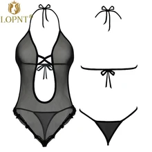 LOPNT Hot sexy lingerie hot women backless perspective babydoll sexy teddy three point erotic lingerie deep-V sexy underwear