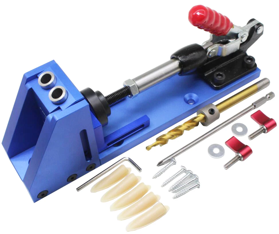 Woodworking Guide Carpenter Kit System Inclined Hole Drill Tools Clamp Base Drill Bit Kit System Pocket