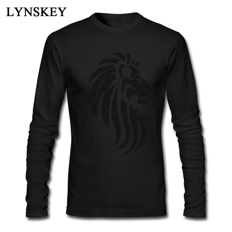 Party T Shirts for Men Long Sleeve 2017 Fashion O-Neck Cotton Summer/Autumn Tops Tees Crazy Tee Shirt Top Quality Free Shipping Lion Tribal Tattoo Cool Style black