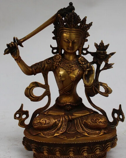 

Fast shipping Tibet Tibetan Buddhism Religion Spirituality Bronze Gilt Manjushri Buddha Statue
