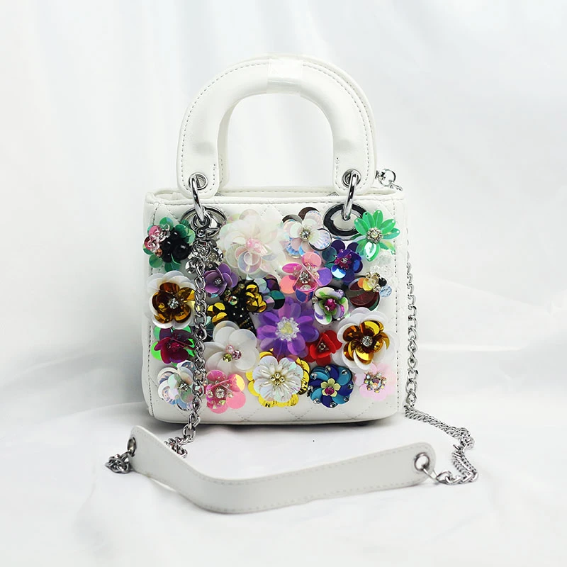

Women Flower Totes Luxury Women Shoulder Messenger Bags Sequins Handbag White Bridal Wedding Evening Party Handmade Bags
