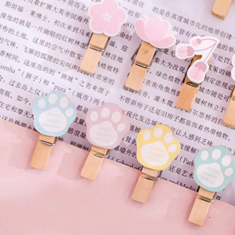 10 Pcs/set Colored Wooden Clip Christmas Decor Cute Cartoon Memo Paper Clips Hemp Ropes Diy Photo Wall Small Wooden Clothespin