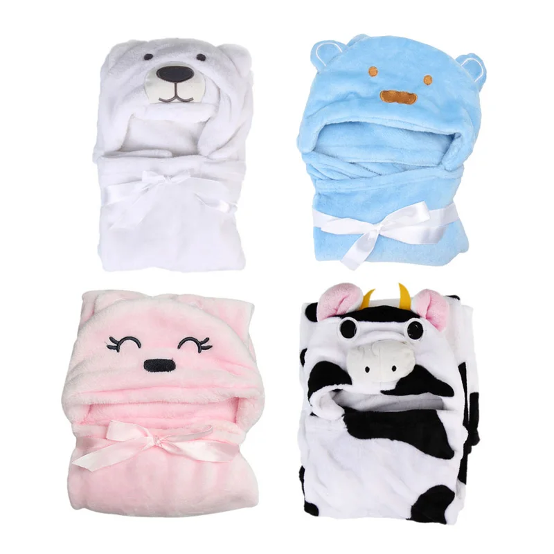 2017 Cute Cartoon Animal Hooded Baby Bath Towel Baby Bathrobe Coral