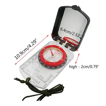 

Sturdy Acrylic Ruler Magnifier Mirror Compass Lanyard Waterproof Pocket Size Outdoor Camping Hiking Portable Survival Tool