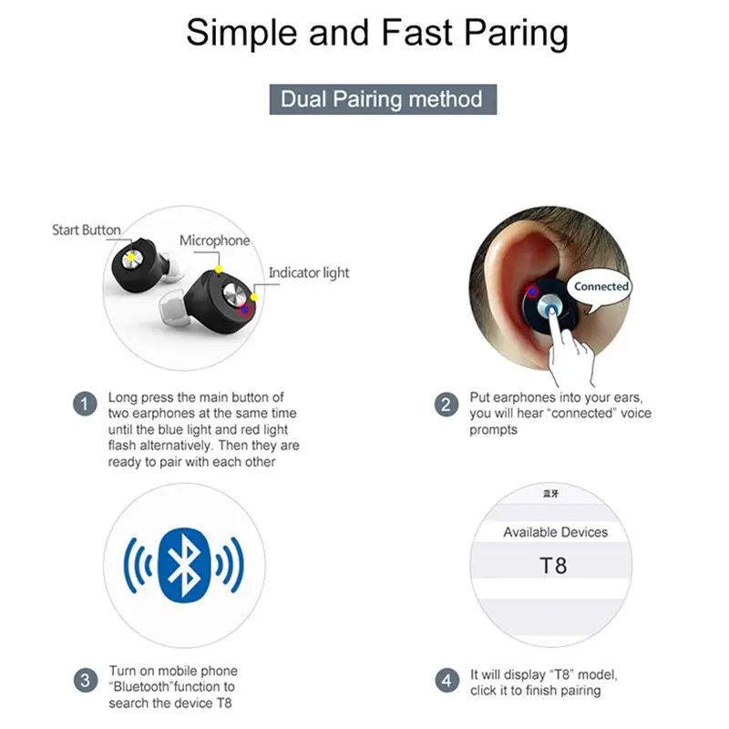 Mini Twins Bluetooth V4.1 HD Stereo Wireless Earphones Smart Noise Cancelling Handsfree Bluetooth Earbuds for Xiaomi iPhone X 8