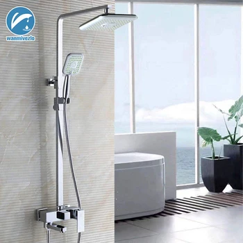 

Wall Mounted Shower Faucet Tap Slide Bar Top Rainfall Head Swivel Spout Hand Shower Switch 3 Functions