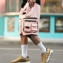 April MOMO Новая мода молния лента мульти карманы патч хип хоп карго шорты мужские Harajuku модные повседневные свободные уличная