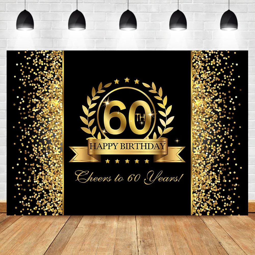 

NeoBack 60th Birthday Backdrop Gold Glitter Bokeh Shiny Photo Background Sixty Birthday Party Banner Decorations Backdrops