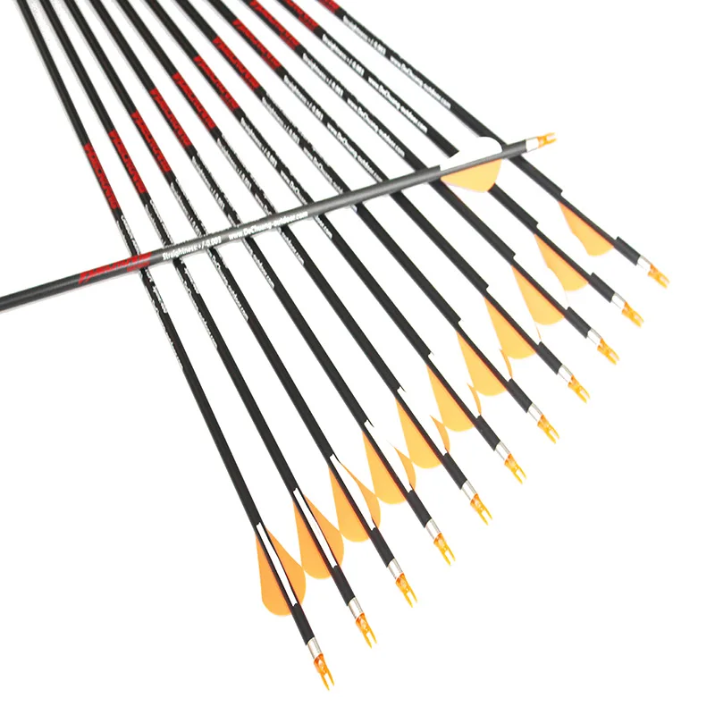 

12pcs 100% pure carbon arrow spine300/340/400/500/600 2"plastic vane 100gr replaceable point ID6.2mm for compound bow