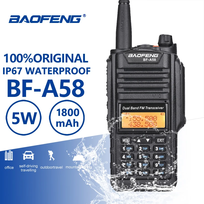 

Baofeng BF-A58 Walkie Talkie IP67 Waterproof UHF VHF Radio Dual Band A58 Two Way Radio Transceiver Woki Toki Baofeng UV-9R Plus
