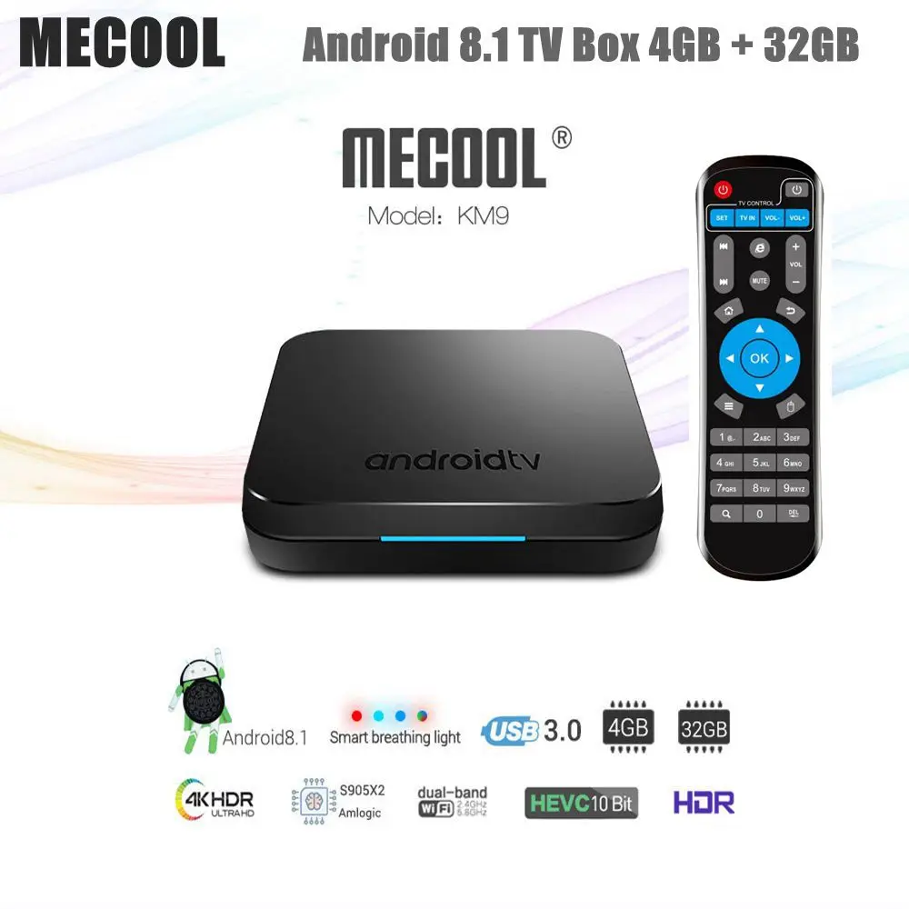 MECOOL KM9 Smart ТВ коробка Android 8 1 Amlogic S905X2 4 ГБ LPDDR4 32 EMMC Встроенная память 2 ГГц 5 Wi-Fi BT4.2
