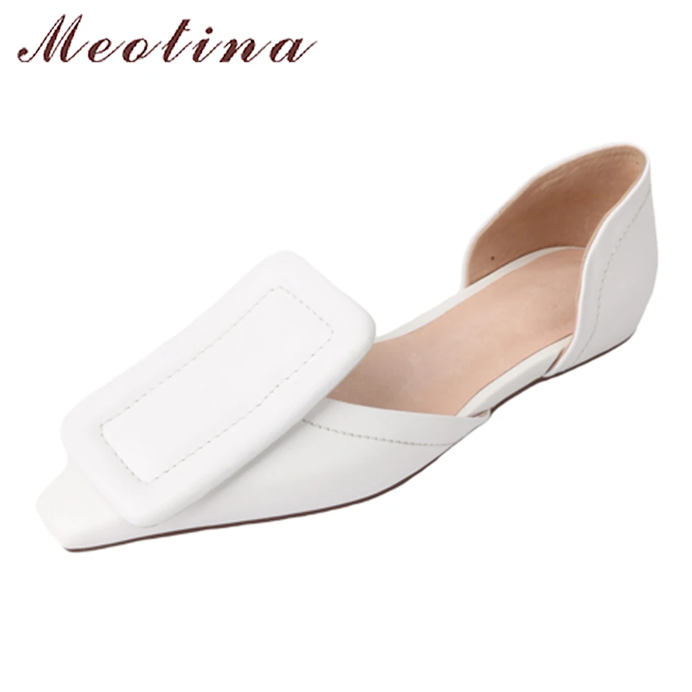 

Meotina Genuine Leather Women Spring Shoes D'orsay Flats Slip On Square Toe Luxury Shoes Leather Boat Shoes White zapatos mujer