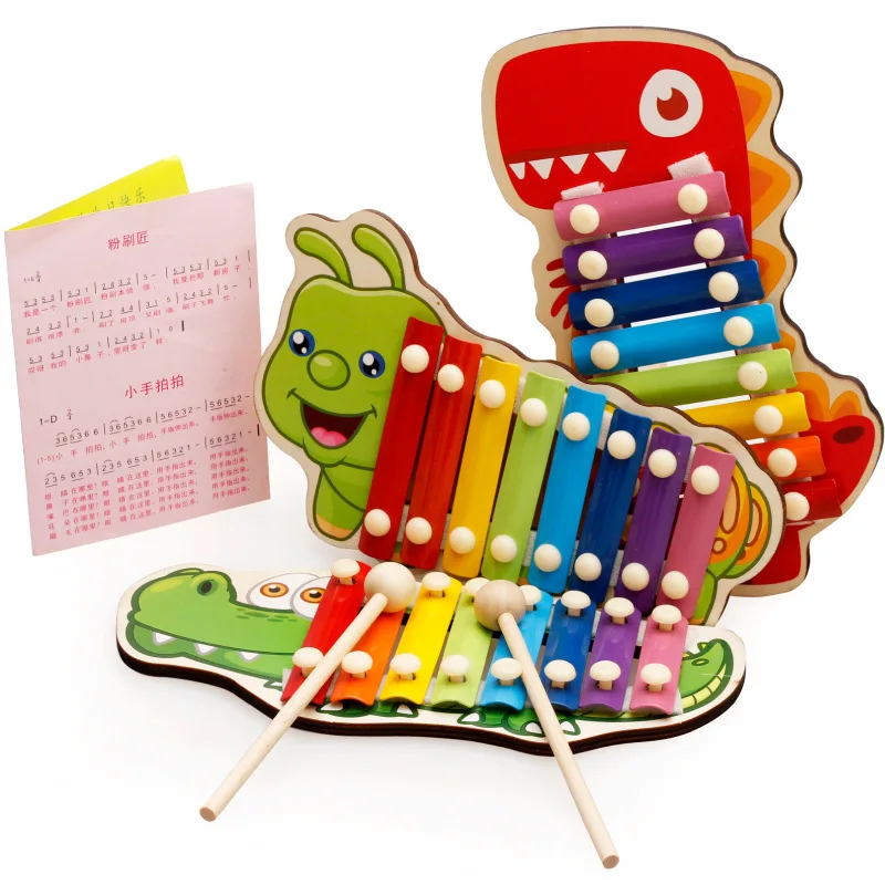 Бесплатная доставка деревянные мультфильм Животные Caterpillar/крокодилы/динозавры 3 комплекта Ксилофоны детские игрушки музыкальный