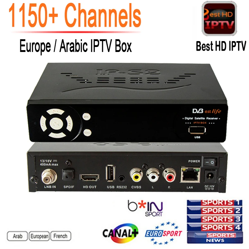 1150+ Channels Free IPTV IP-S2 Plus Smart Tv Box DVB-S2 Satellite Receiver HD Full 1080P 1 Year Europe Arabic IPTV Subscription