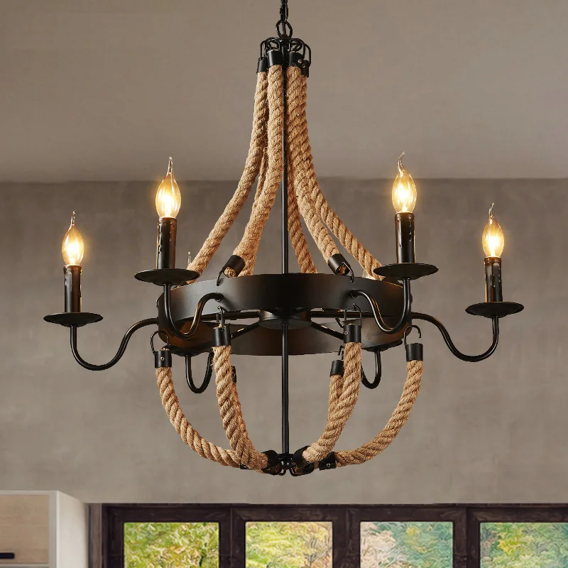 

retro Designer rope Pendant Light RH LOFT lamp Industrial iron nordic Dining Room Bedside Bar vintage luminaire Pendant Lamps