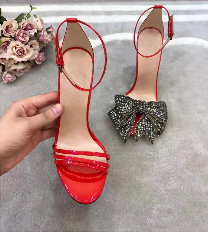 

Women Butterfly-knot Bow-tie Pumps High Heel Sandals Rhinestone Crystal Bow Knot Detachable Stilettos Dress Shoes Euro 43