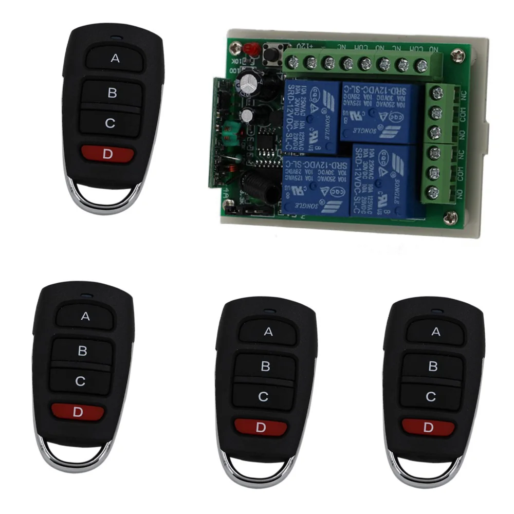 

DC 12V 4 CH Switch 24V 4CH RF Wireless Remote Control Switch System RF Radio Control Switch 315/433 MHZ Transmitter Receiver