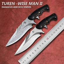 TUREN-Дамасская сталь Полный Тан фиксированным лезвием нож Ebony Ручка VG10 инструменты для выживания на открытом воздухе DC53 стальные охотничьи ножи 59-60HRC